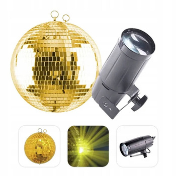 Zestaw: Kula lustrzana 30cm złota+ reflektor pinspot LED VNSP