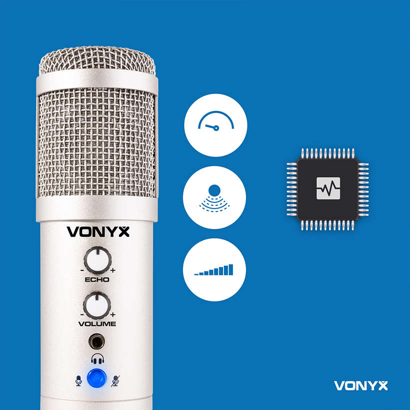 Vonyx CM320S Mikrofon studyjny USB ze statywem stołowym - tytanowy