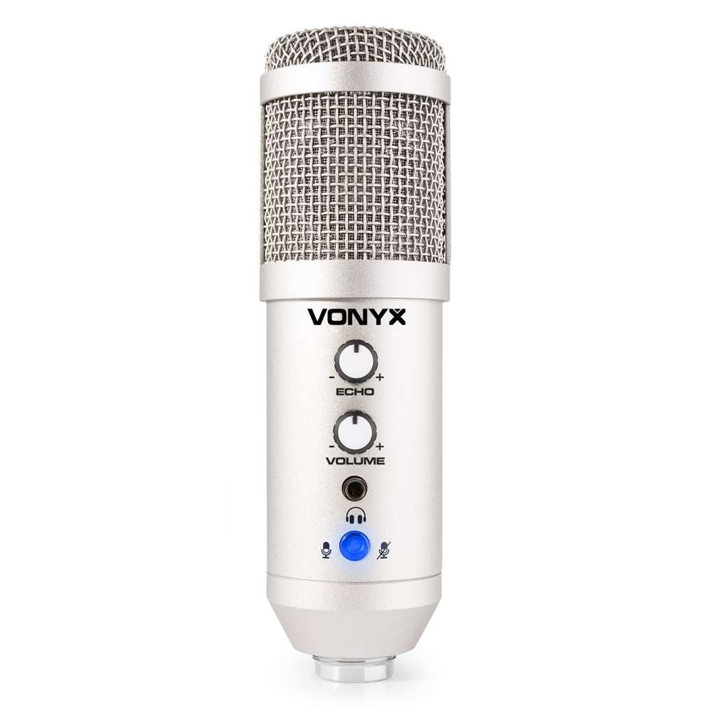 Vonyx CMS320S mikrofon studyjny USB z echem i ramieniem - srebrny