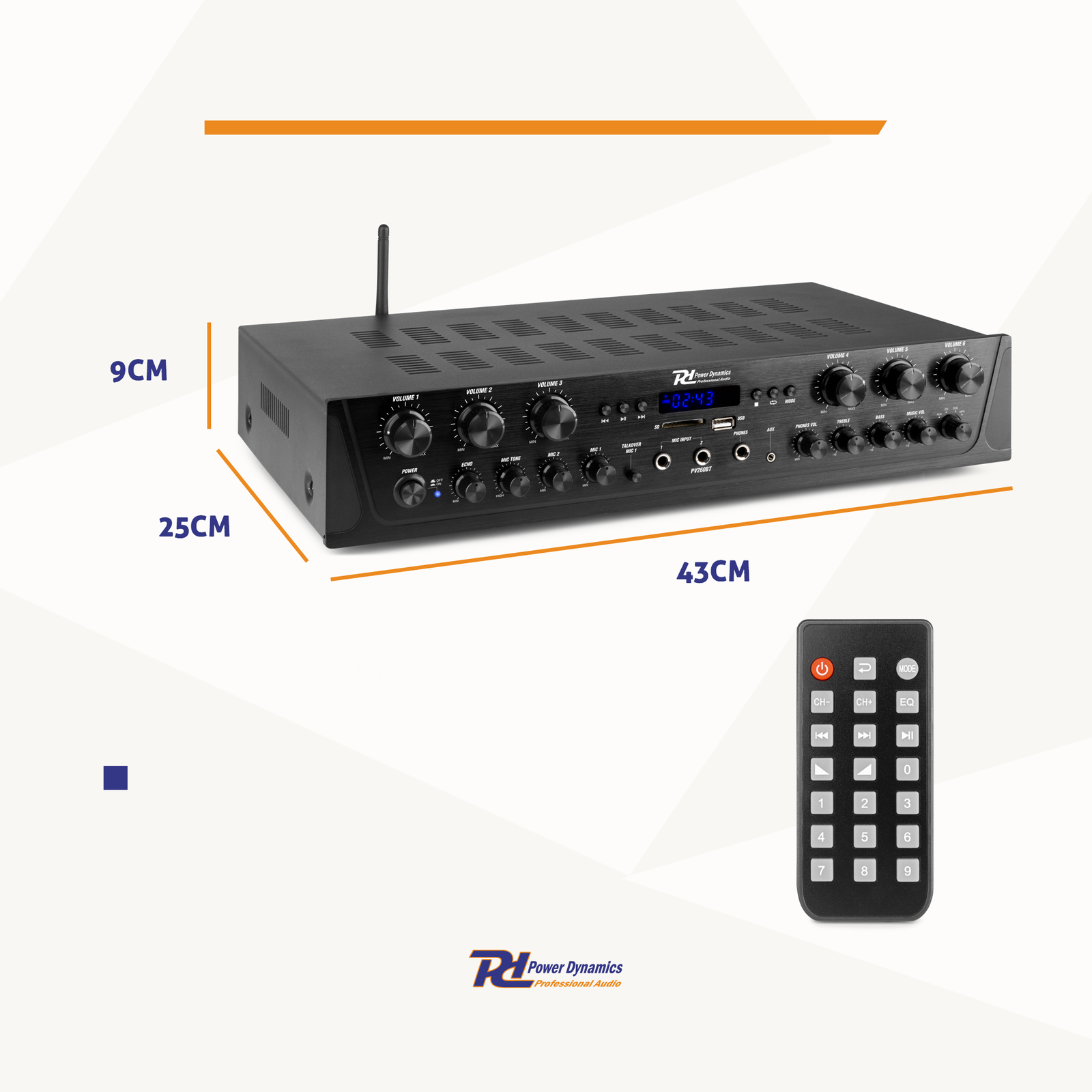 Wzmacniacz audio PV260BT 6 strefowy 600W BT USB SD FM pilot Power Dynamics